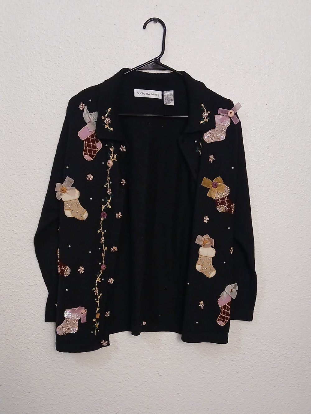 Victoria Jones Woman Black Embellished Holiday Cardigan